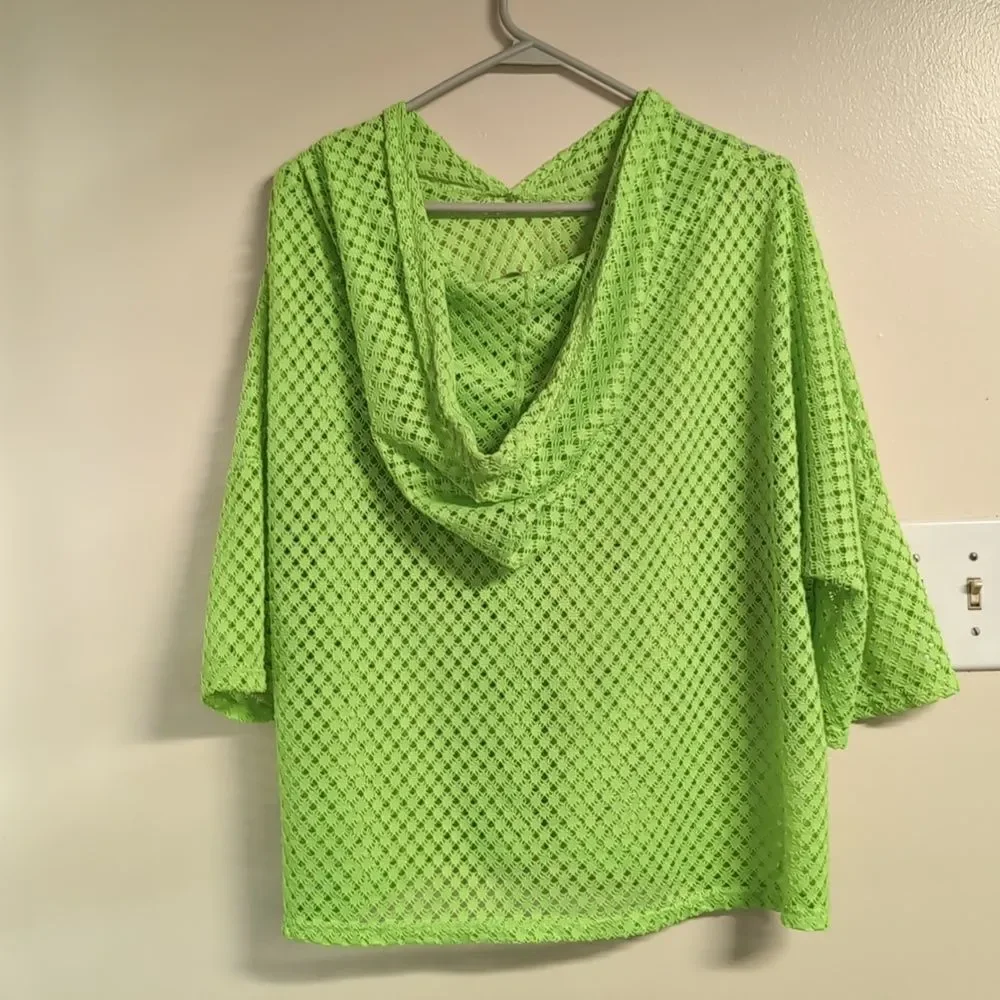 Cacai Bright‎ Lime Green Mesh Hooded Cover Up
